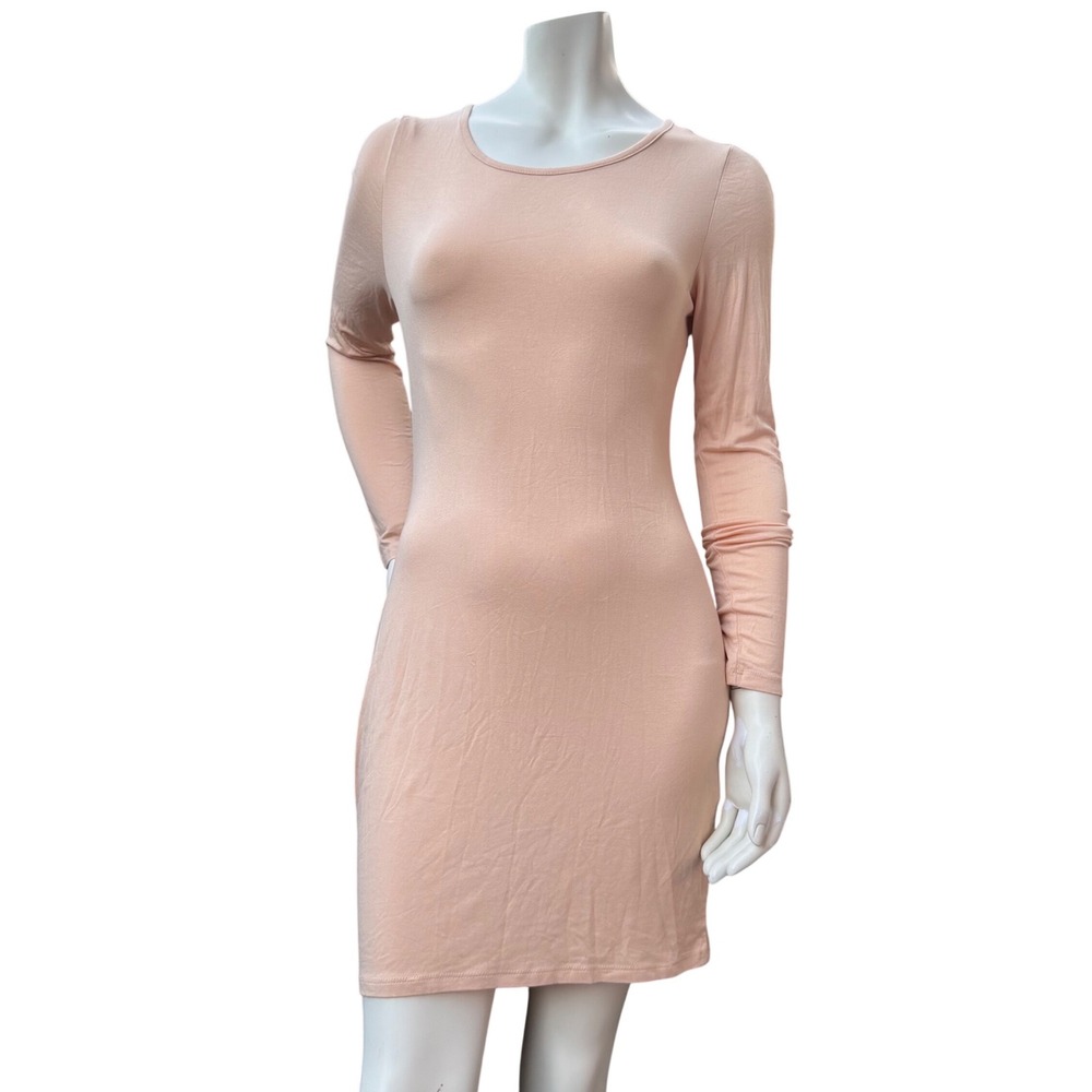 Missguided Bodycon Mini Dress Long Sleeve Camel Nude Minimalist Basic Sz 10